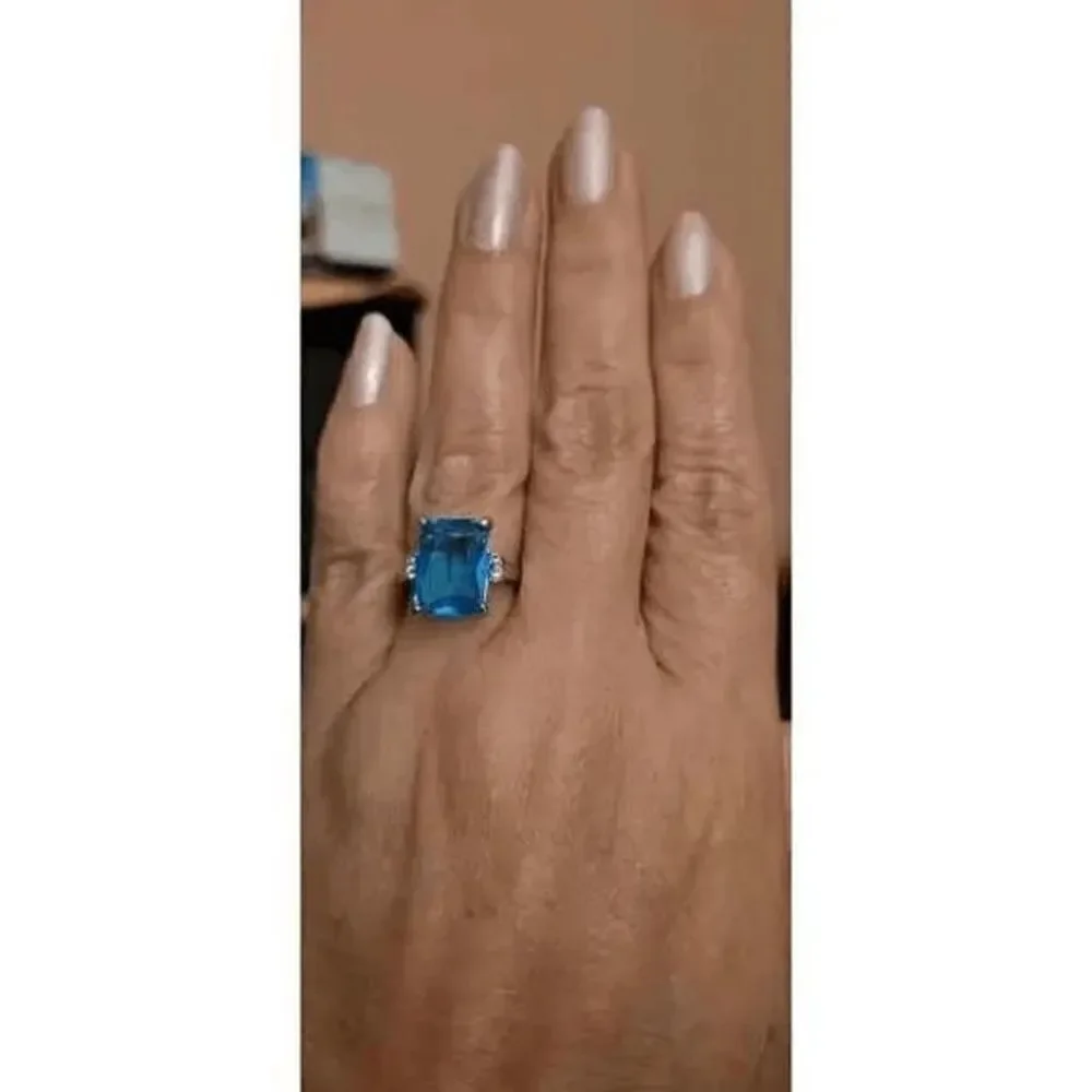 Dark Aquamarine Diamond White Gold Anniversary Engagement Ring